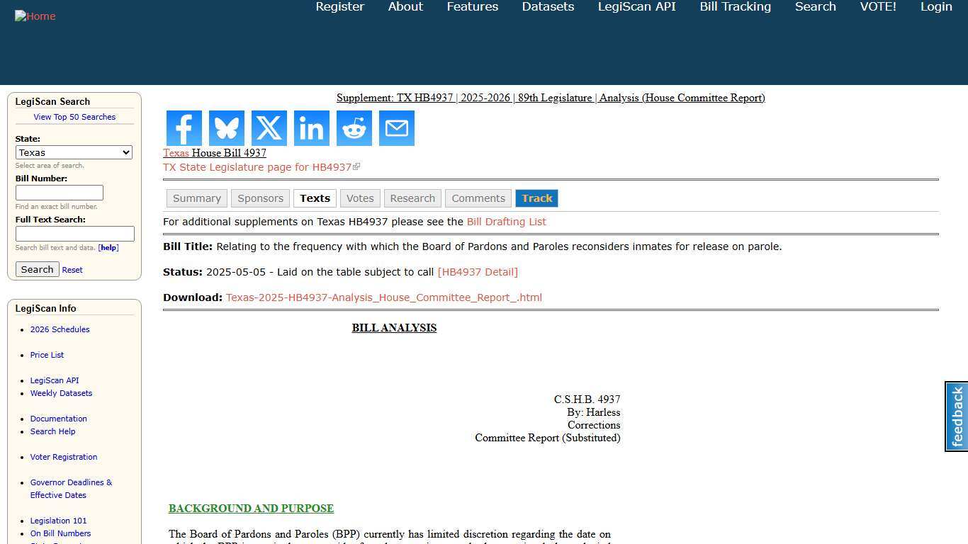 Supplement: TX HB4937 2025-2026 89th Legislature Analysis (House Committee Report) LegiScan